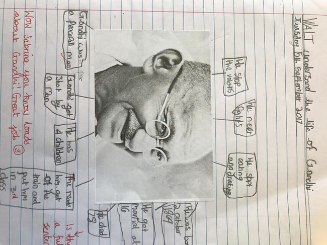 Sabrina's fantastic work beginning to understand The Life of Gandhi.